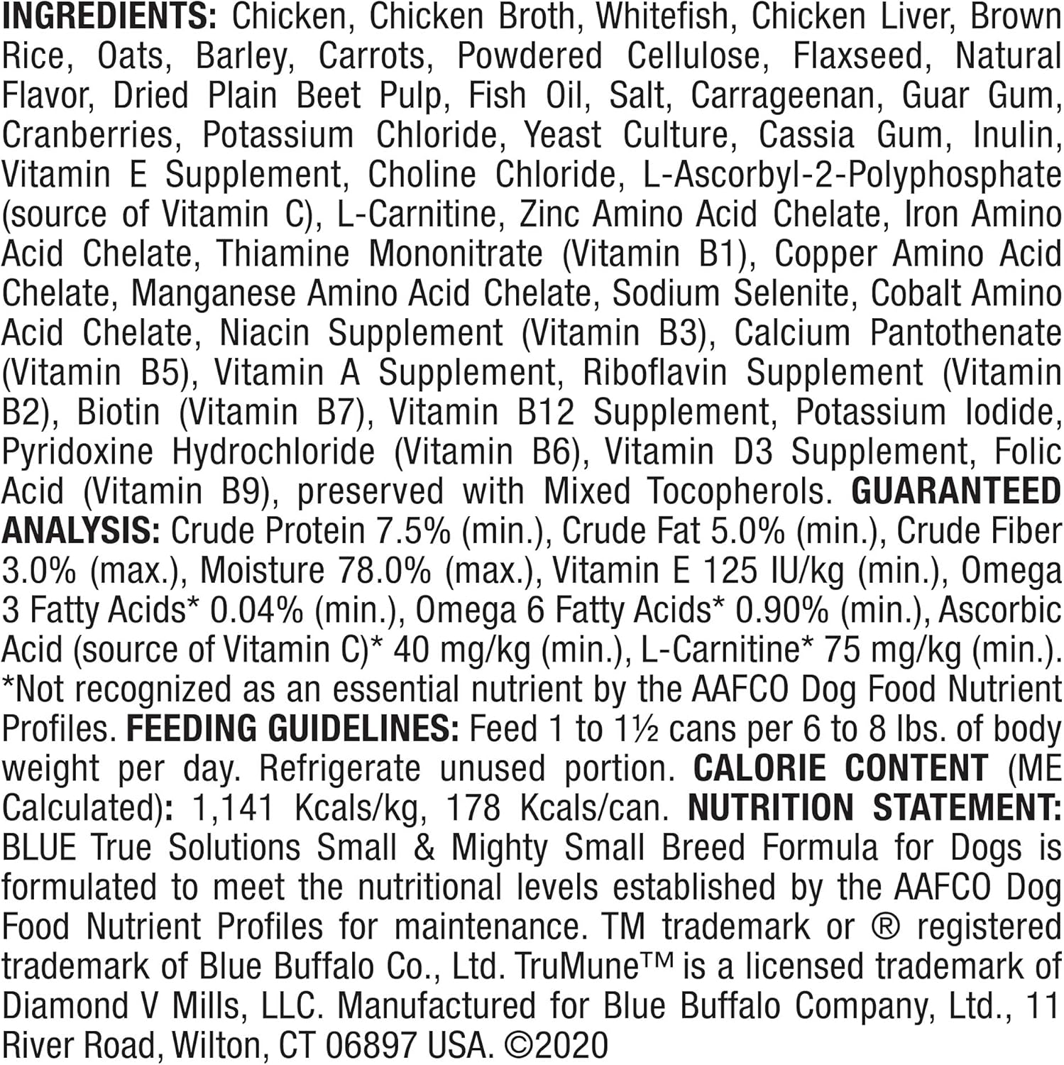 Blue Buffalo True Solutions Small & Mighty Natural Wet Food for Adult Small Breed Dogs, Chicken, 5.5-oz cans (24 Count)