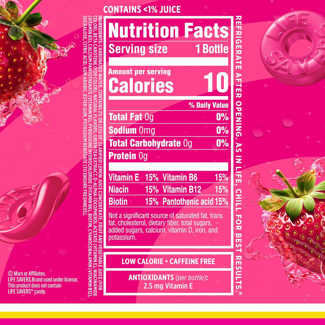 Sparkling Ice® LIFESAVERS™ Strawberry, Zero Sugar Flavored Sparkling Water, with Vitamins and Antioxidants. No Artificial Dyes, Low Calorie Beverage, 17 fl oz Bottles (Pack of 12)
